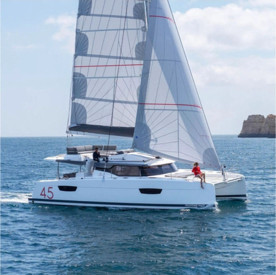 Fountaine Pajot 450 Mykonos Half-Day Private Cruise in southern beaches or delos and rhenia Golden Yachting and Sailing