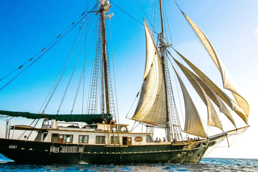 Athens traditional wooden boat (motor Sailer Gulet 113.60) private cruise-tour to Aegina and Moni Golden Yachting and Sailing