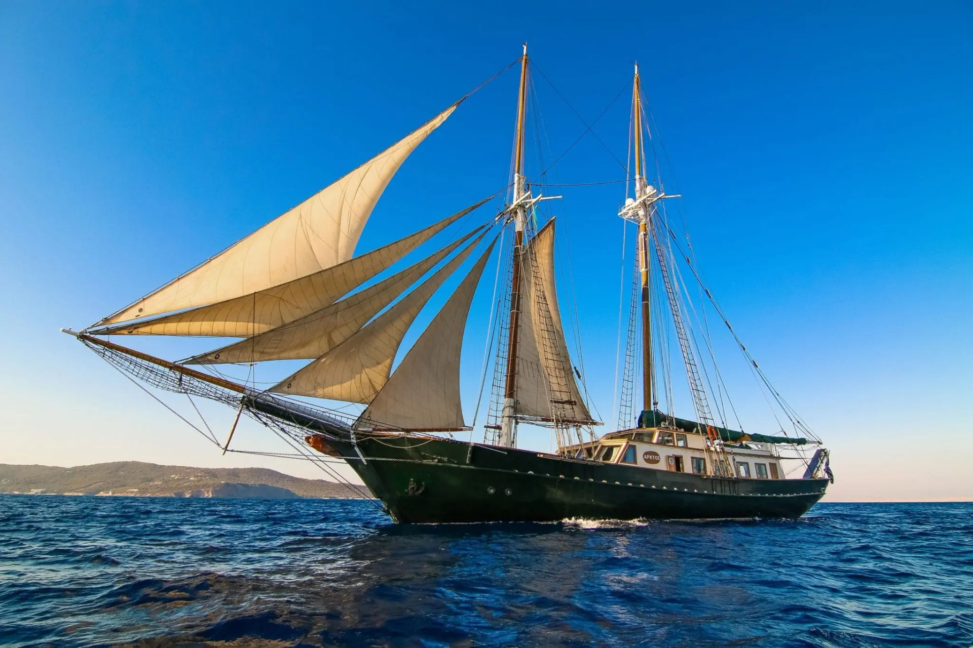 Athens traditional wooden boat (motor Sailer Gulet 113.60) private cruise-tour to Aegina and Moni Golden Yachting and Sailing