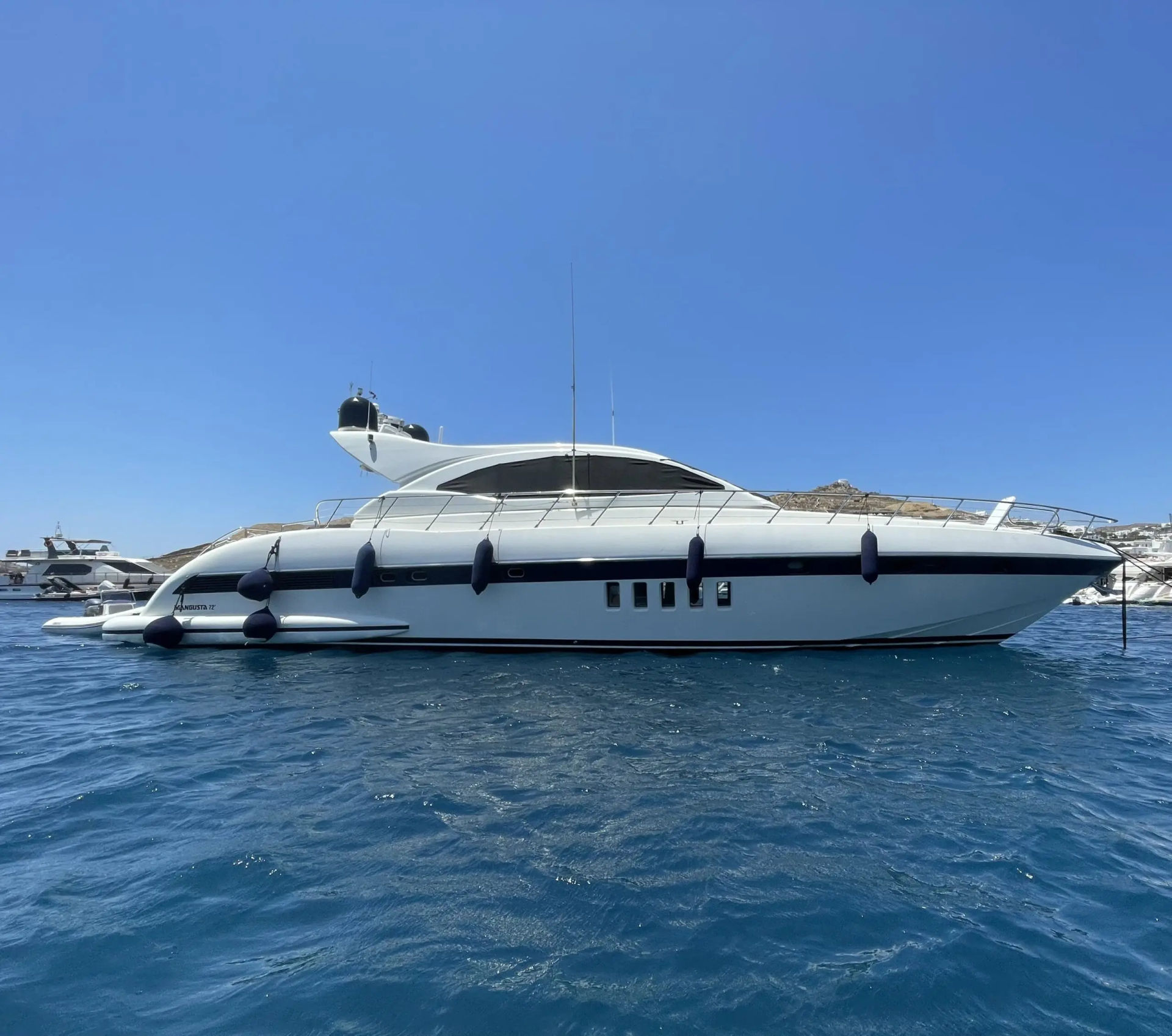 Mykonos South Coastline Luxury Private Cruise Mangusta 72 Golden Yachting and Sailing