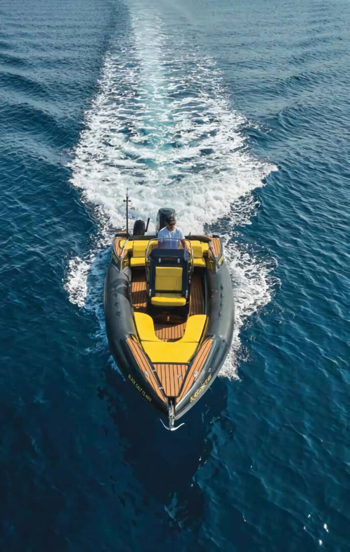 Mykonos private rib boat cruise in delos-rhenia or southern beaches (Sarissa Vertigo 787) Golden Yachting and Sailing