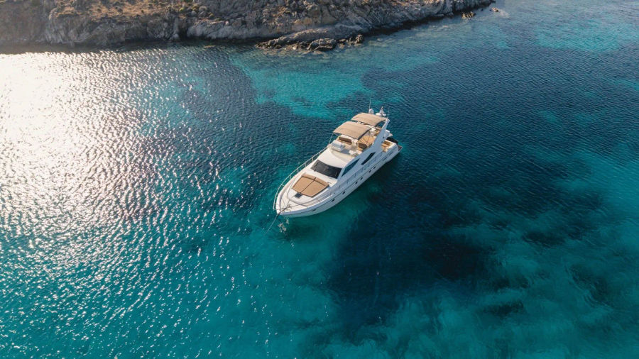 Mykonos Yacht Charter – Ferretti 620 Cruise to Delos & Rhenia or South Beaches | Half-Day or Full-Day Golden Yachting and Sailing