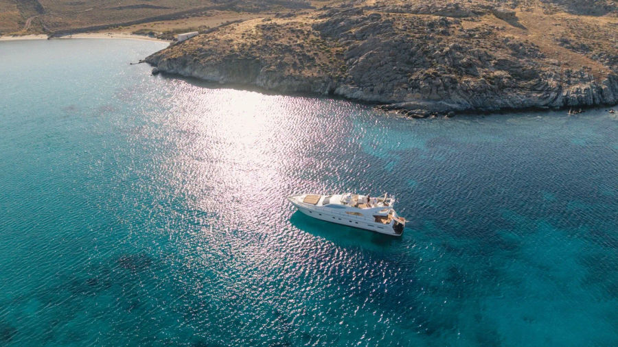 Mykonos Yacht Charter – Ferretti 620 Cruise to Delos & Rhenia or South Beaches | Half-Day or Full-Day Golden Yachting and Sailing