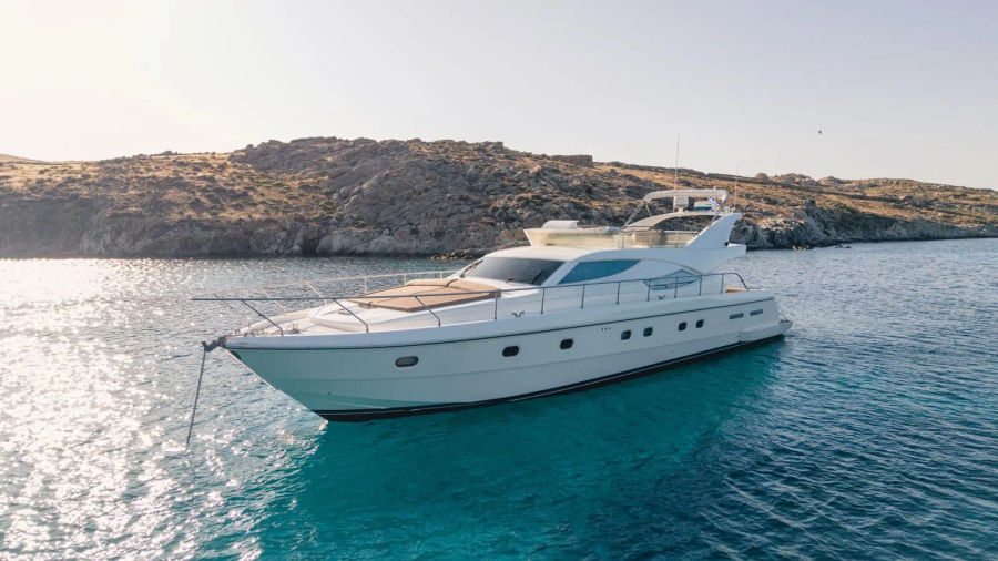 Mykonos Yacht Charter – Ferretti 620 Cruise to Delos & Rhenia or South Beaches | Half-Day or Full-Day Golden Yachting and Sailing