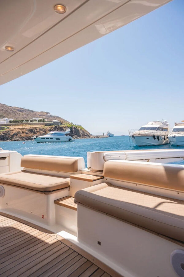 Mykonos Yacht Charter – Ferretti 620 Cruise to Delos & Rhenia or South Beaches | Half-Day or Full-Day Golden Yachting and Sailing