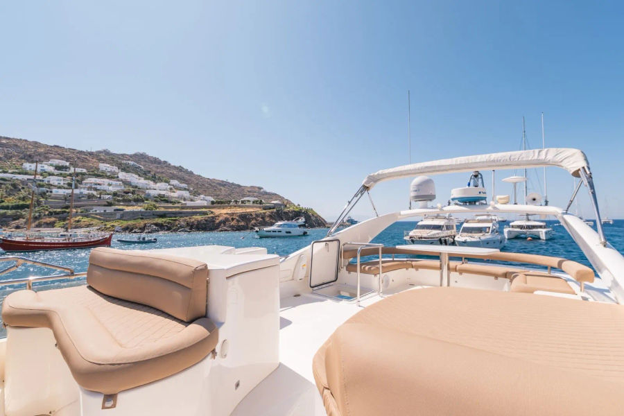 Mykonos Yacht Charter – Ferretti 620 Cruise to Delos & Rhenia or South Beaches | Half-Day or Full-Day Golden Yachting and Sailing