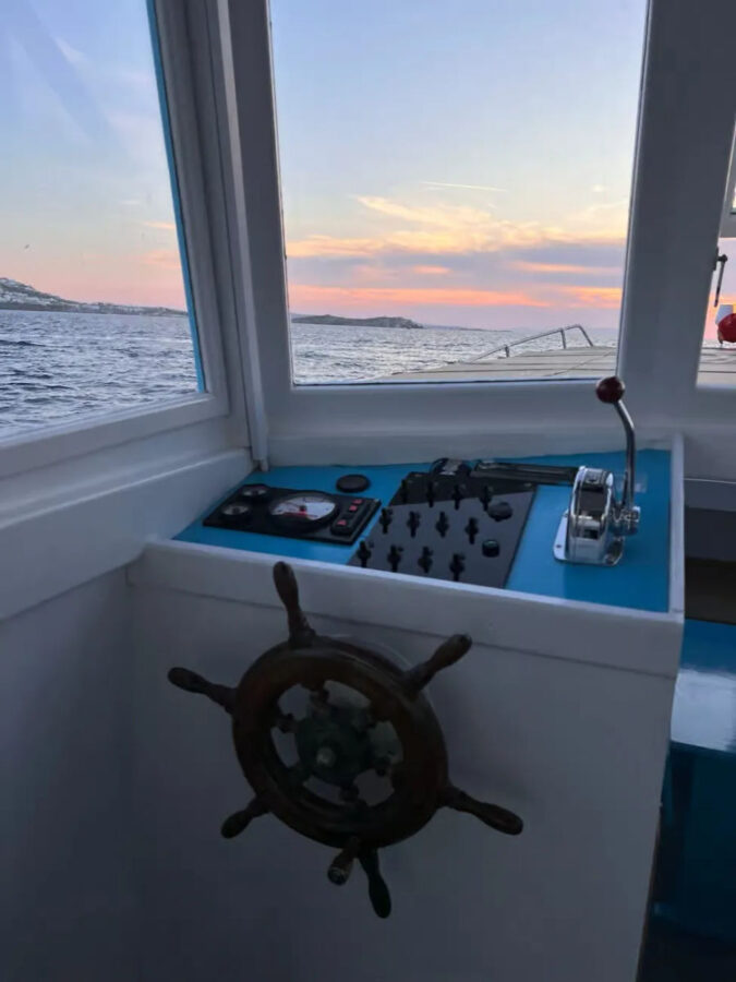 Mykonos Half-Day Private Cruise on a Traditional Caique in South Beaches Golden Yachting and Sailing