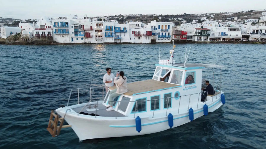 Mykonos Half-Day Private Cruise on a Traditional Caique in South Beaches Golden Yachting and Sailing